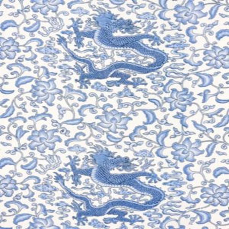 Scalamandre Fabric Chi'En Dragon Linen Print Hyacinth Blue